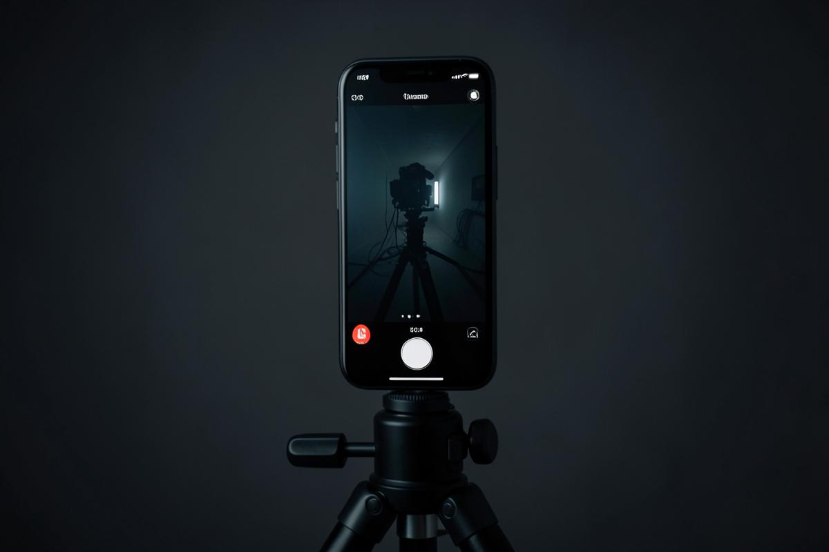 Smartphone on a tripod recording a vertical video